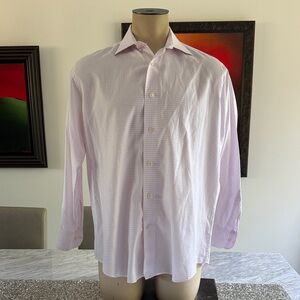 Saks Fifth Avenue Slim Fit 16.5 Neck 32/33 Pink Checkered Men's Dress Shirt